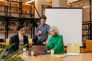 team meeting in office library